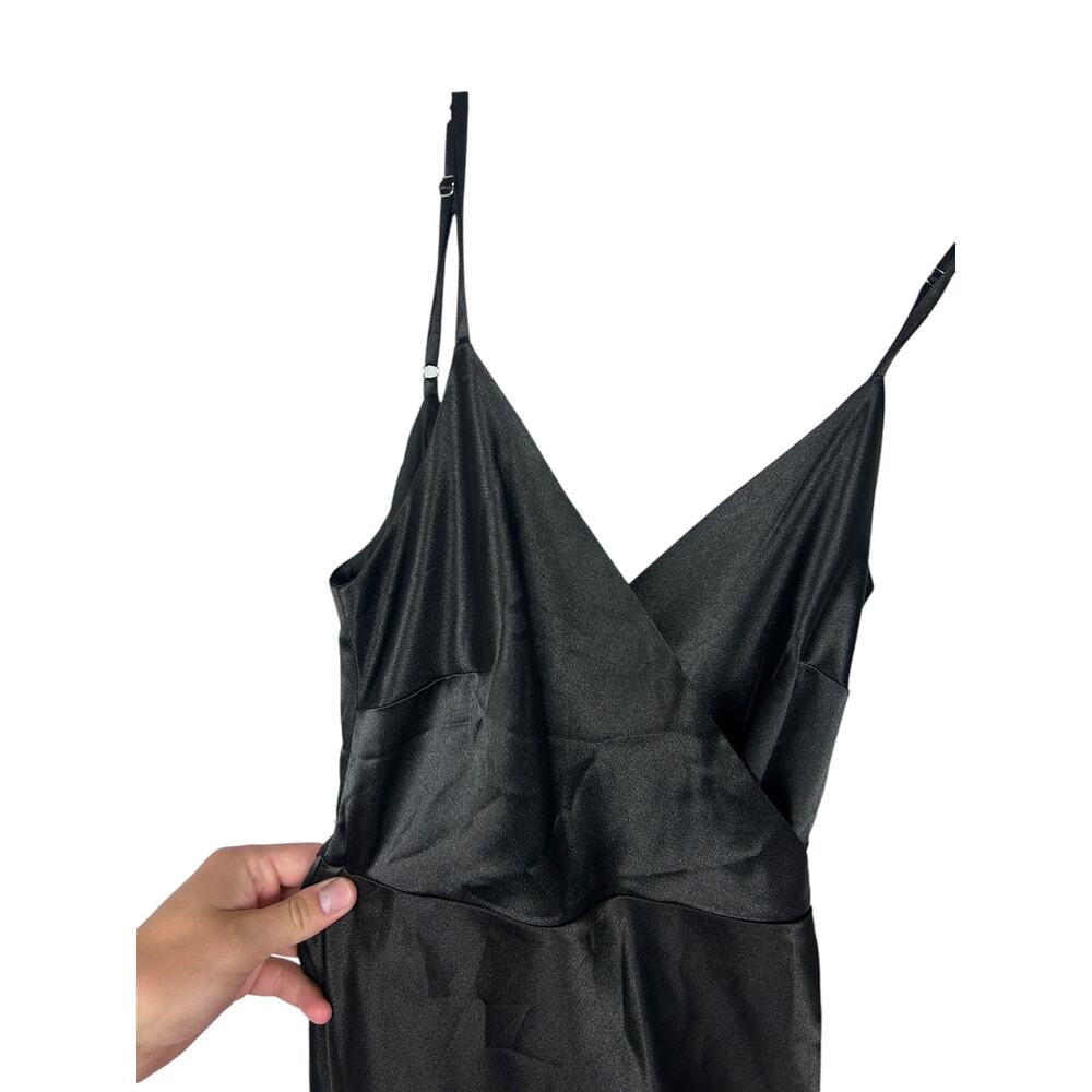 Birdy Gray Cindy Matte Satin Black Spaghetti Strap Black Wrap Dress XS - Picture 5 of 8